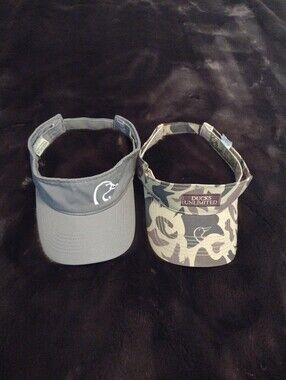 Lot of 2 Ducks Unlimited Camo & Grey Visors Cap Hat Adjustable Outdoor Athletic